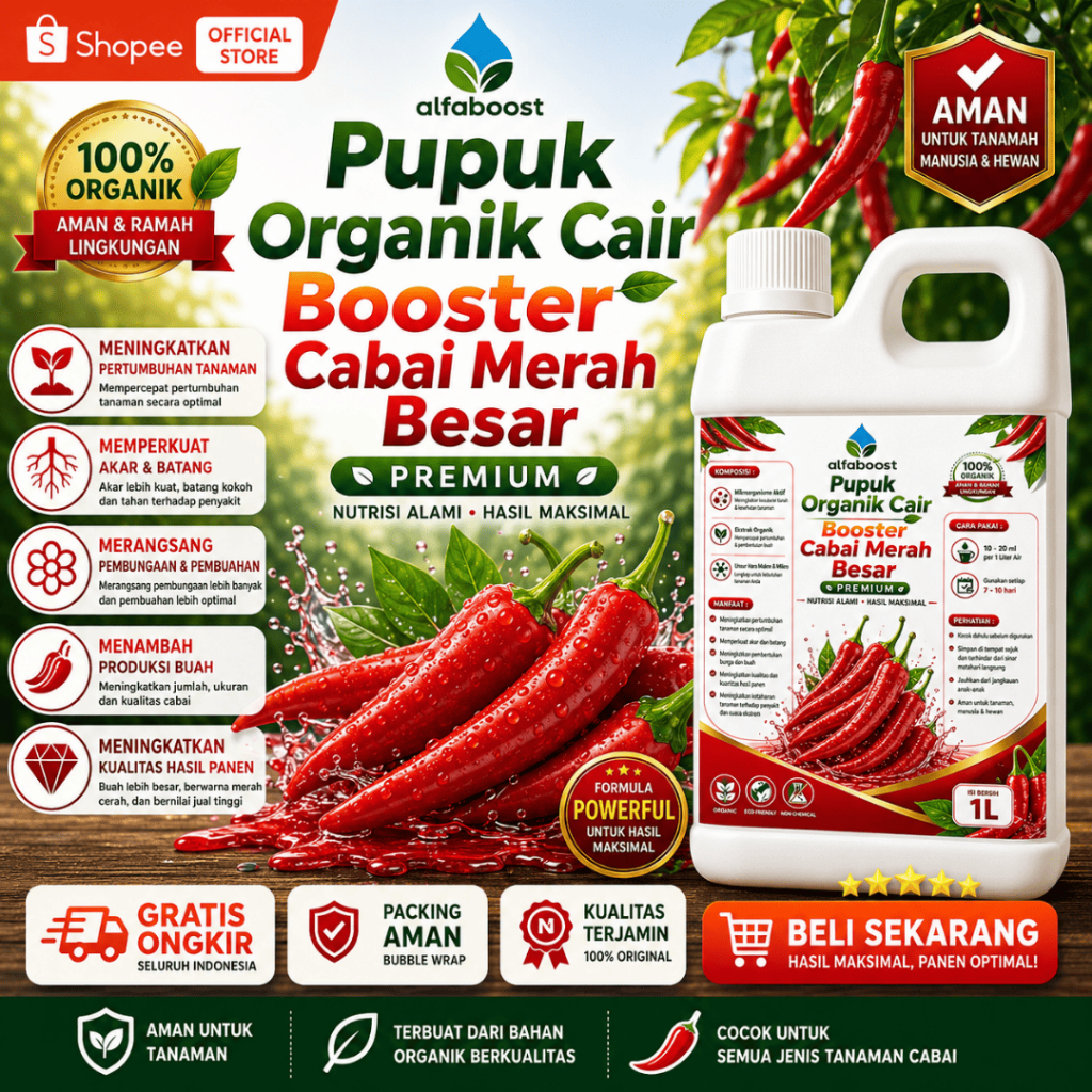 ALFABOOST Pupuk Organik Cair CABAI BESAR MERAH , 1liter POC KOMPOS Booster Cabai Besar Merah pemacu 