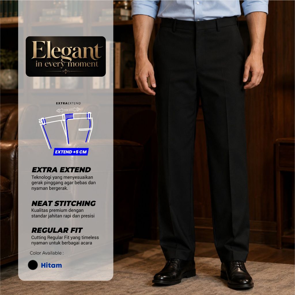 ESBEG - Celana Panjang Formal Pria BOLZANO Reguler Fit Extra Extend Stretch Warna Hitam - BOLZANO FB