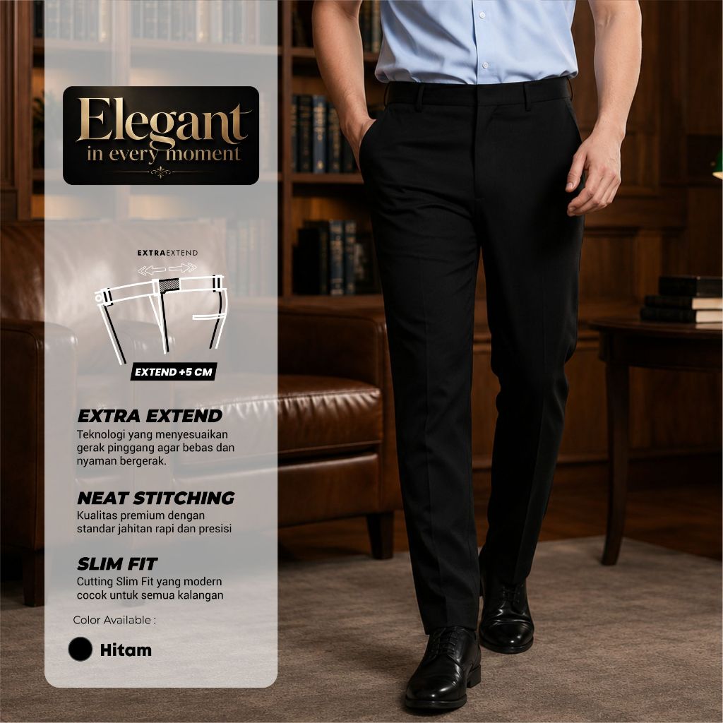 ESBEG - Celana Panjang Formal Pria BOLZANO Slim Fit Extra Extend Warna Hitam - BOLZANO FB 201 JB N S