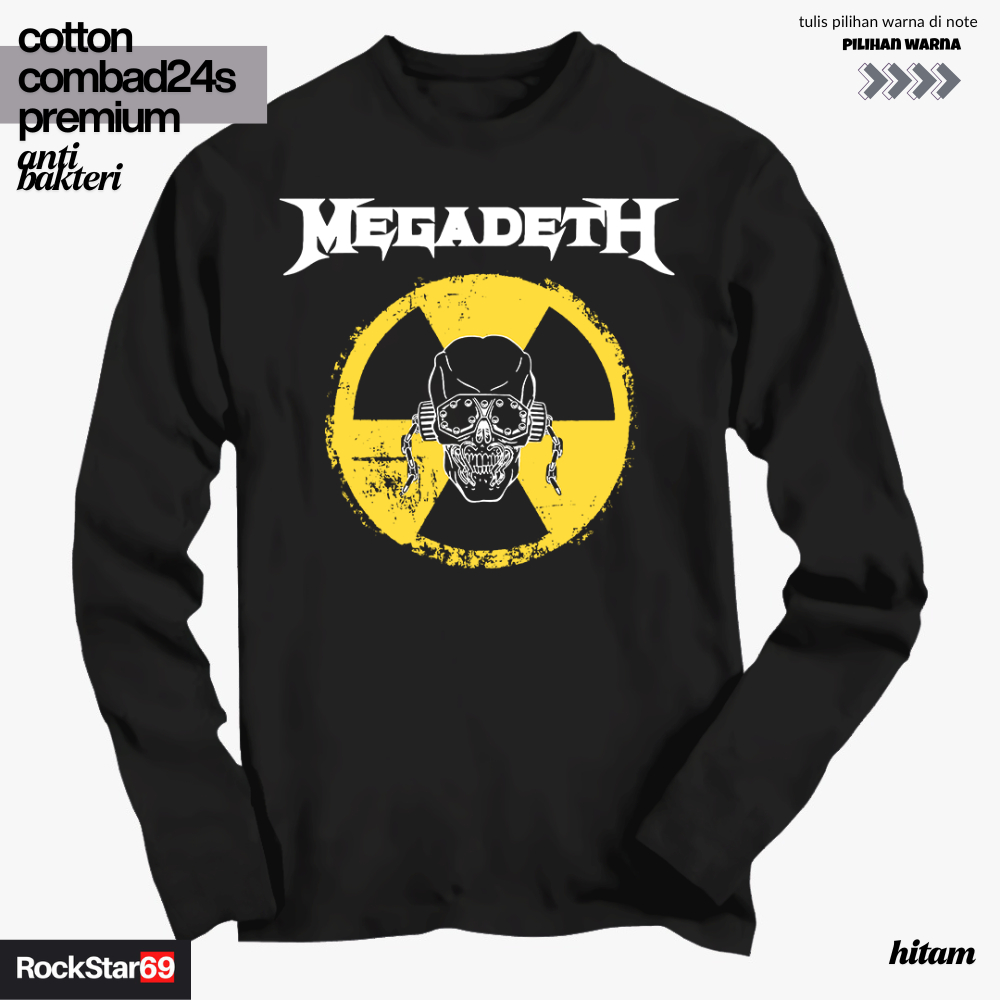Kaos Band Megadeth Tangan Panjang Musik Heavy Metal Cotton Combed 24s Premium - Anti Melar & Tebal H