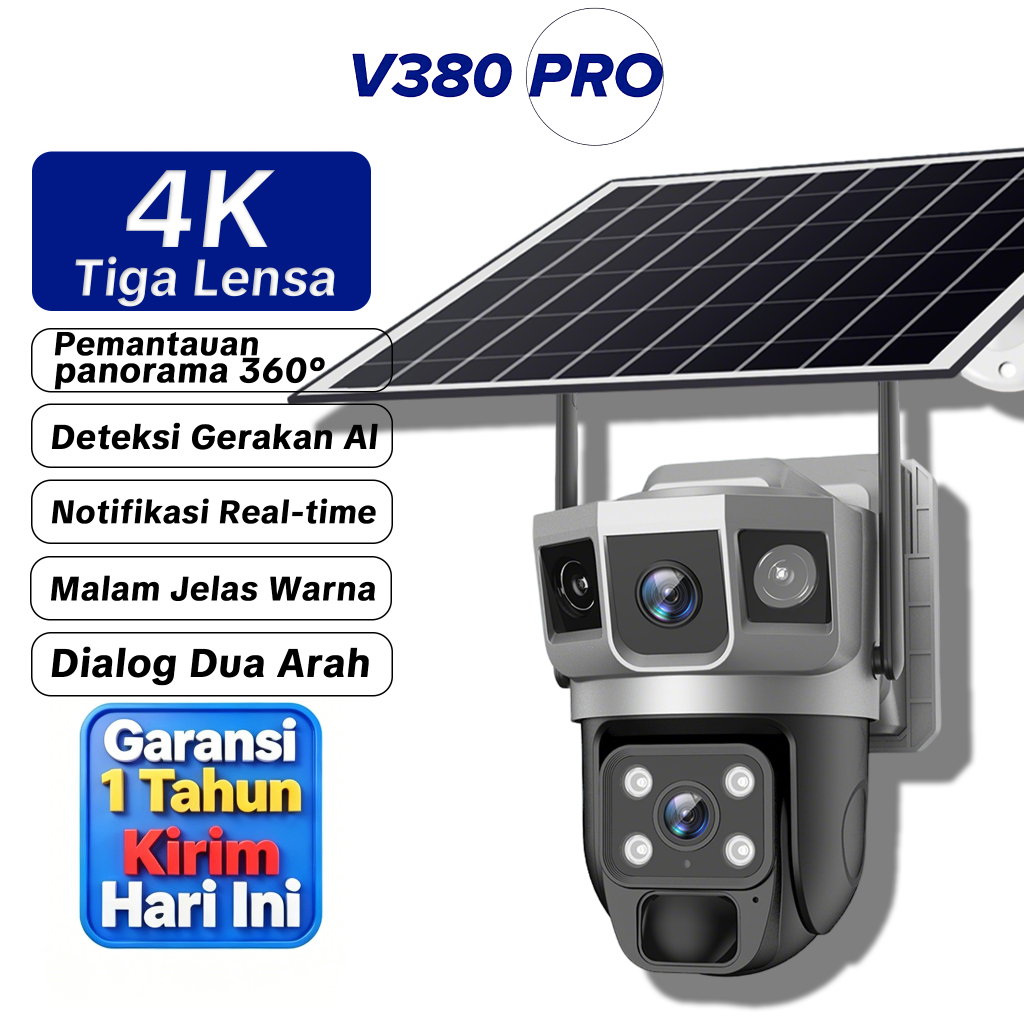 V380 Pro CCTV Tenaga Surya 4G&WIFI Daya Tahan Baterai Hingga 14 Hari Dalam Cuaca Berawan