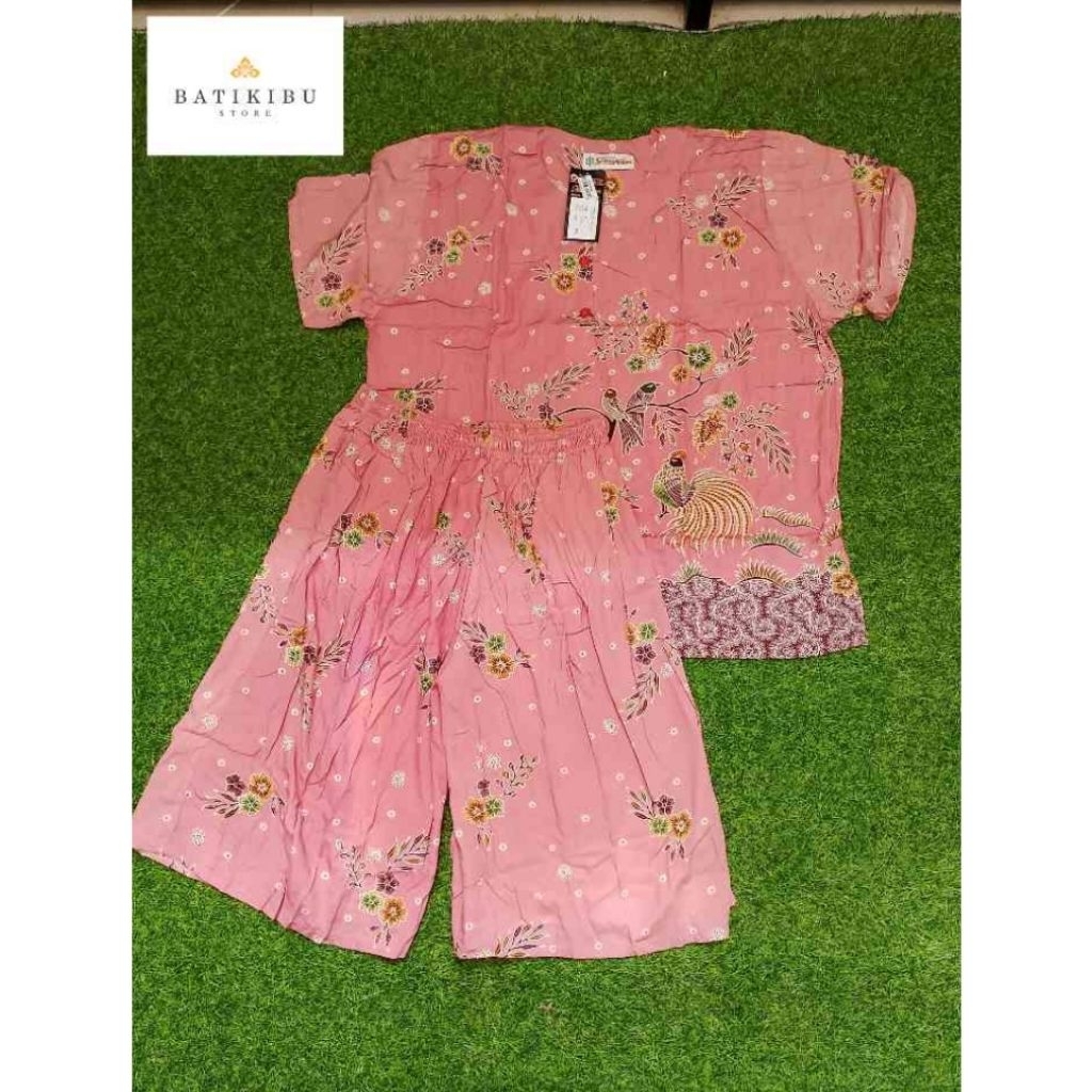 Setelan Kulot Celana Pendek Lengan Pendek Batik Unggul Jaya Cap Sekar Mekar Extra Jumbo [ XL ]