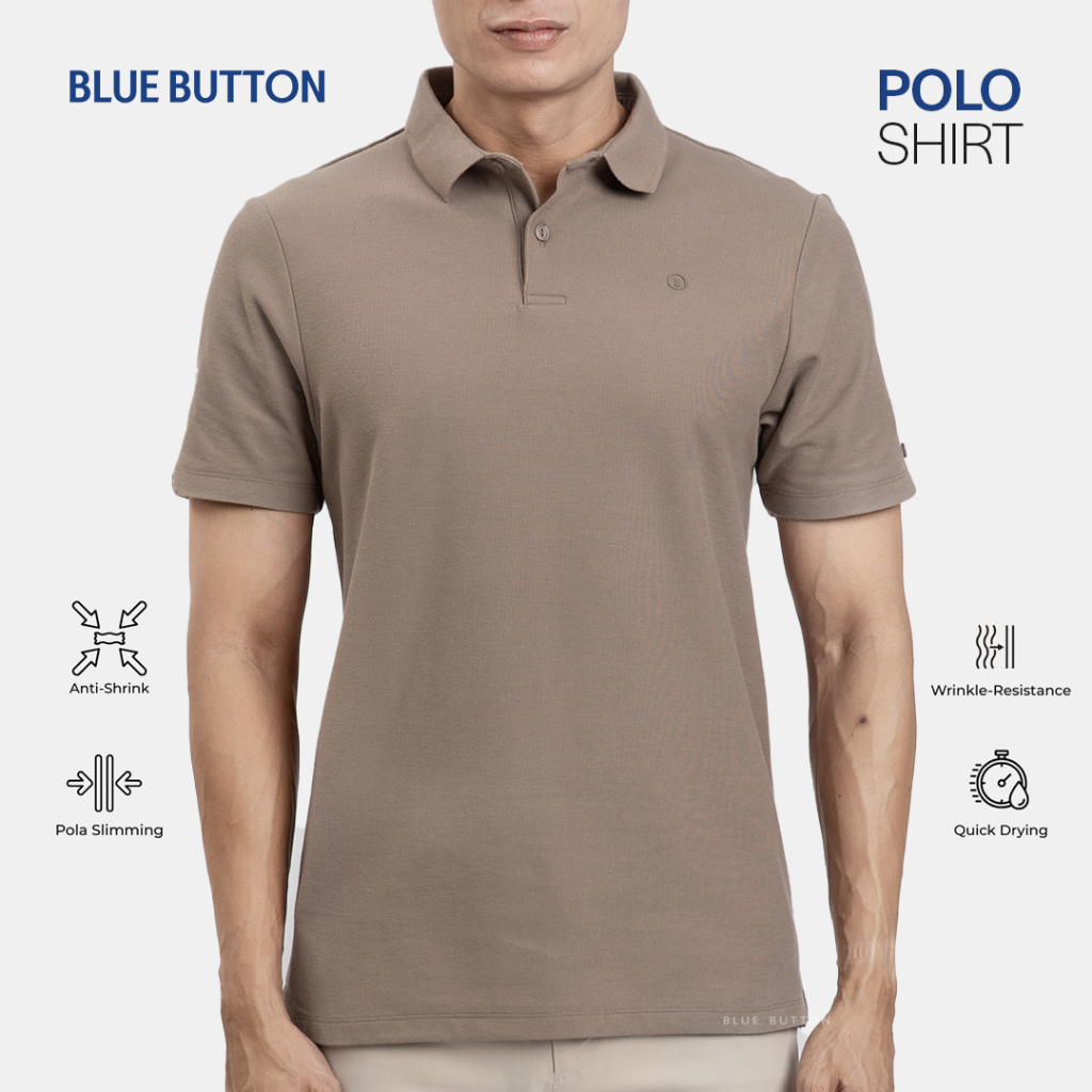 BLUEBUTTON Polo Shirt Pria Earth Tone
