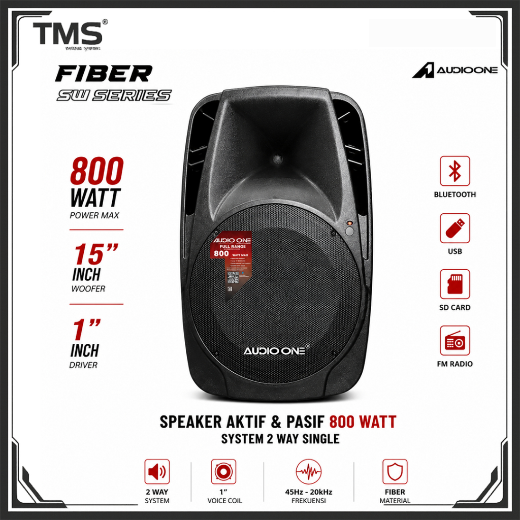Speaker 15 inch SW 115 AUDIO ONE  Monitor Active Passive USB Bluetooth Box Fiber Equalizer - Usb TMS
