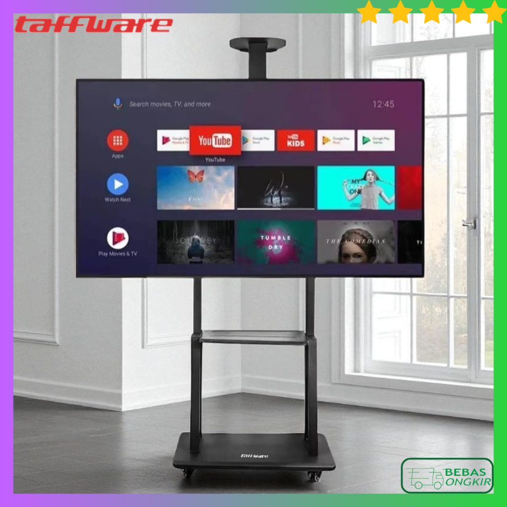 Taffware Bracket TV Lantai Berdiri Dengan 4 Roda VESA 600x400 untuk Monitor 40 s/d 70 Inch KM-1700S