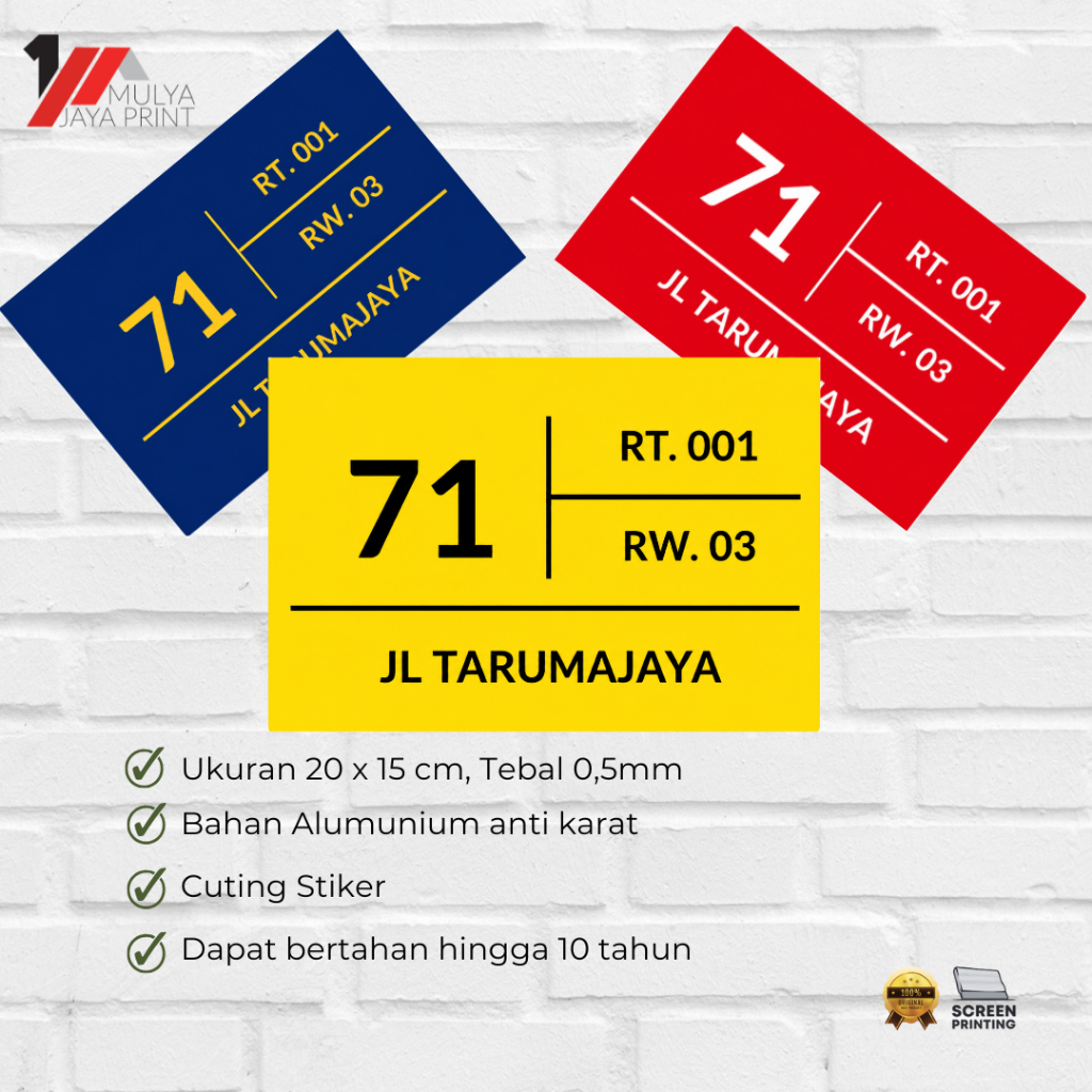 Plat Nomor Rumah Satuan | Nomor Rumah Tempelan Dinding | Plat Nomor Rumah Cuting stiker | Papan alam