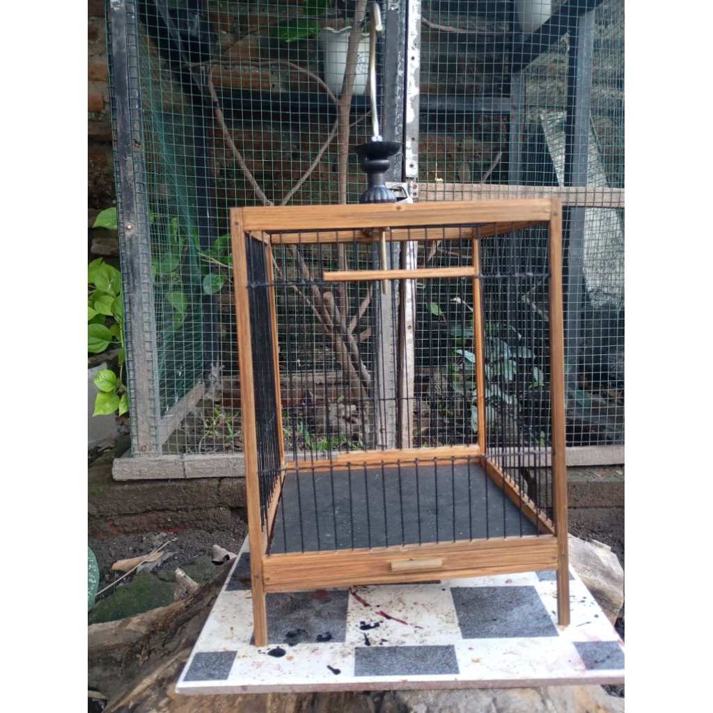 sangkar burung kecil bambu ruji ful fiber rajut