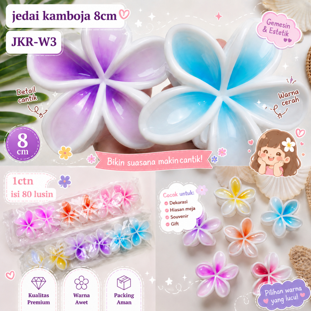 GROSIR 1 LUSIN (12pcs) Jepit Bunga Kamboja 6cm Jedai Bunga Bali dan Rose Mawar