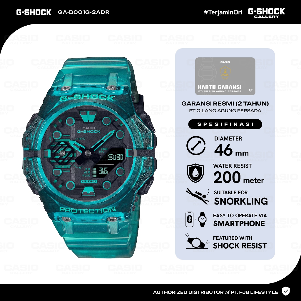 G-Shock Jam Tangan Pria GA-B001G-2ADR Analog Digital Water Resistance Transparent Tosca