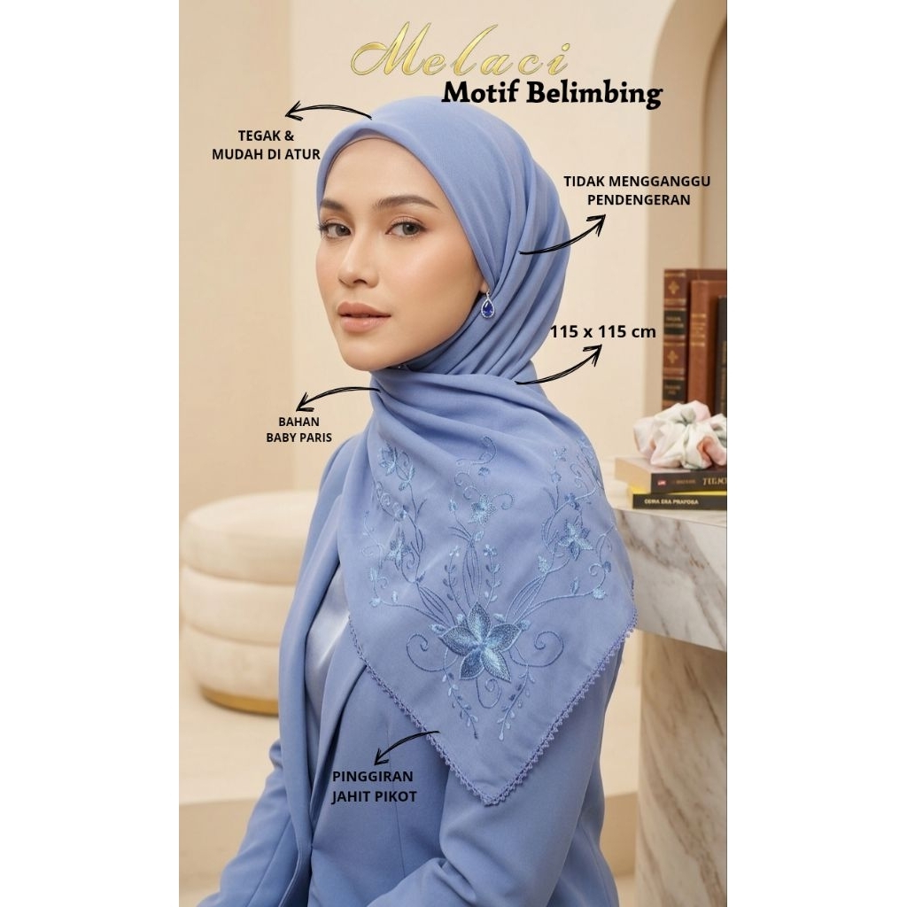 Hijab Segiempat Bordir Motif Belimbing Premium / Jilbab Segiempat Paris Bordir  viral