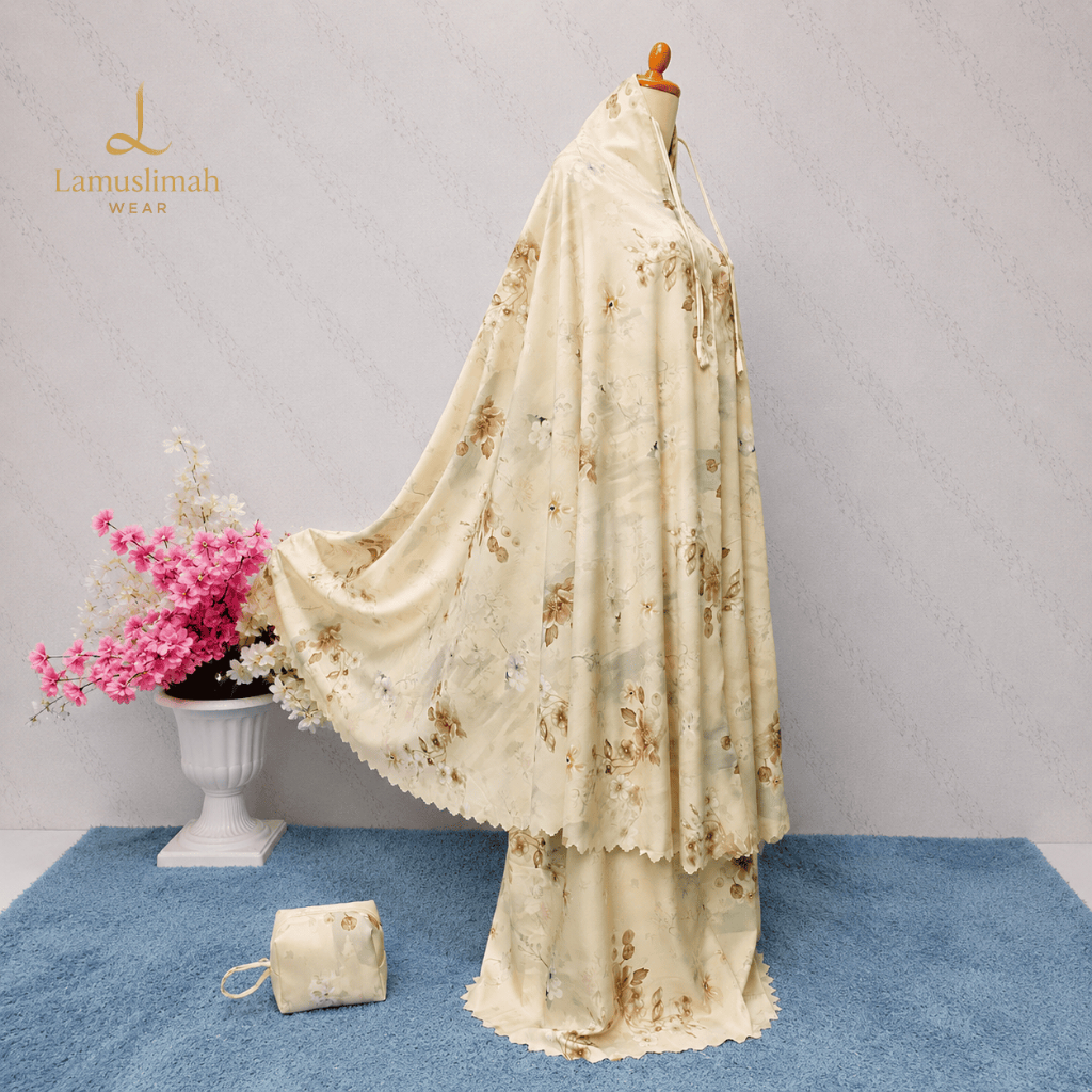 Mukena 2 in1 Resleting Premium Satin Motif Bunga Mukena Travel & Ibadah Nyaman