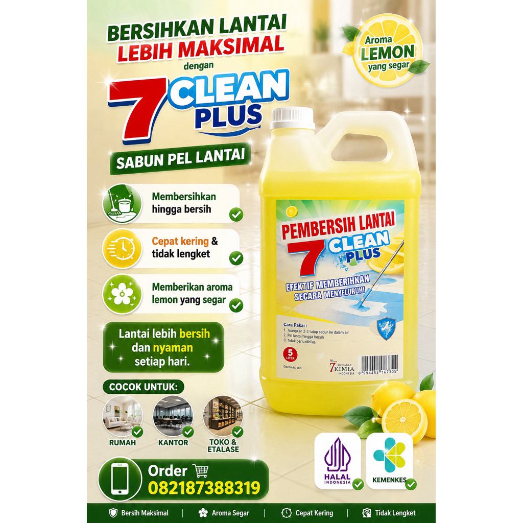 7CLEAN PLUS SABUN PEL LANTAI / SOKLIN PEMBERSIH LANTAI / SUPER PEL WANGI LEMON SUPER HARUM