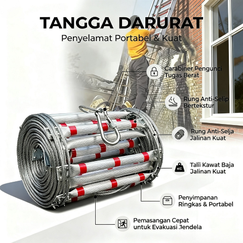 HUMBLE Tangga Darurat Gantung Steel Wire Fire Escape Ladder - HB111