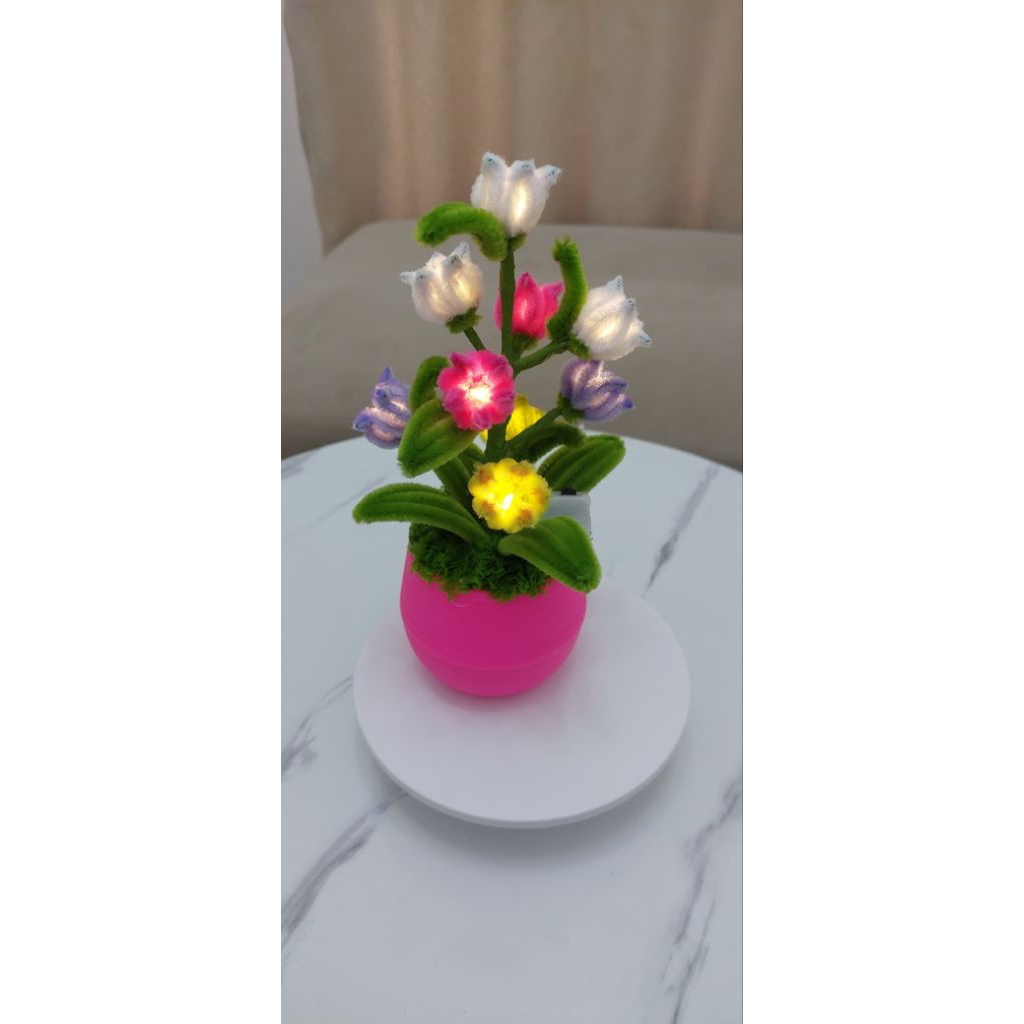 pot bunga kawat bulu /Lampu tidur hias/lampu tidur warna warni /lampu tidur tulip /lampu tidur estet