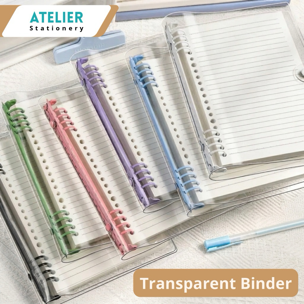 Binder PVC Transparan Ukuran A5/B5 Notebook Berpenampilan Tinggi Map Binder Ring Besi ( Tanpa Isi)