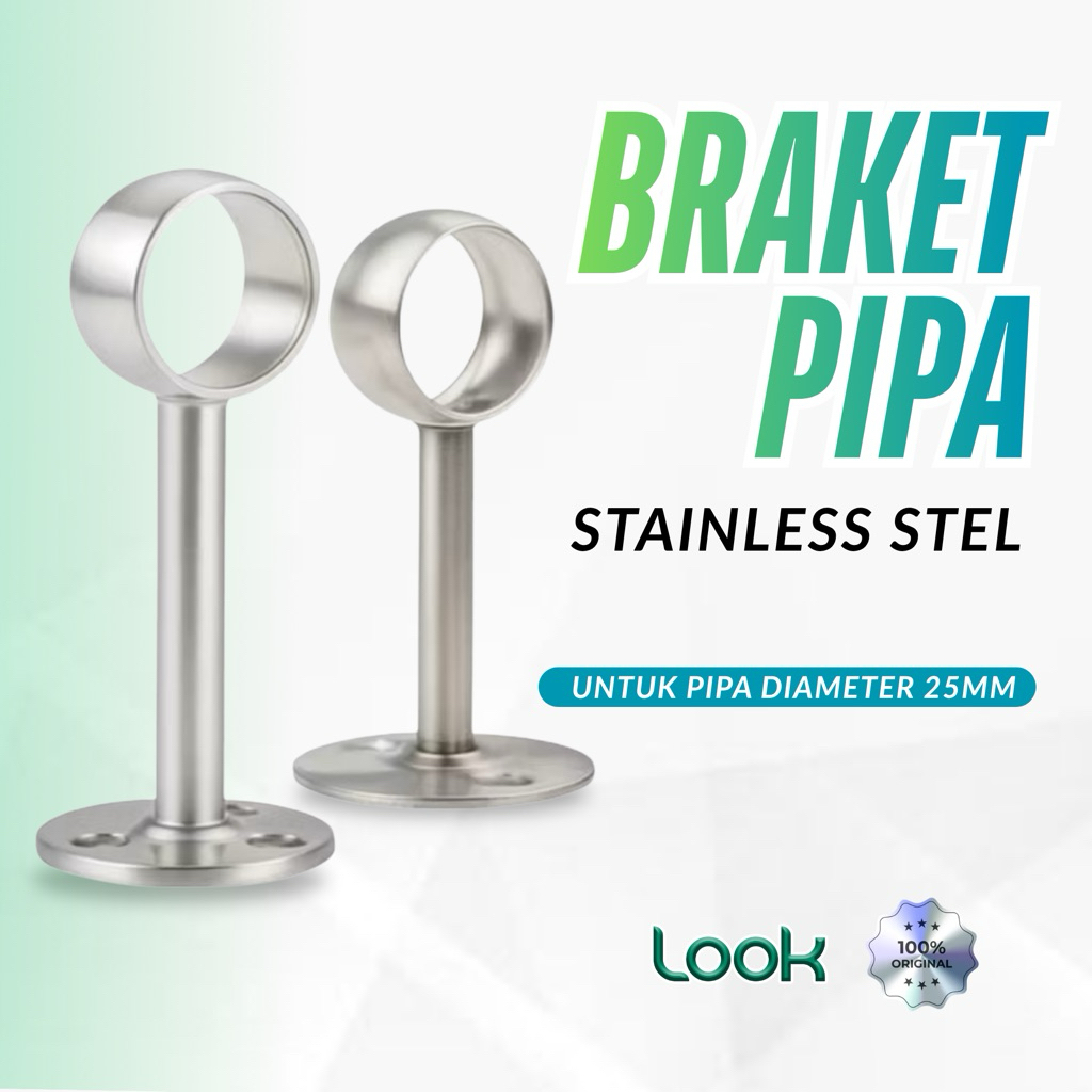 Bracket Braket Pipa Bulat Gantung 1” , Penyangga Pipa Stainless - Diameter 25 mm