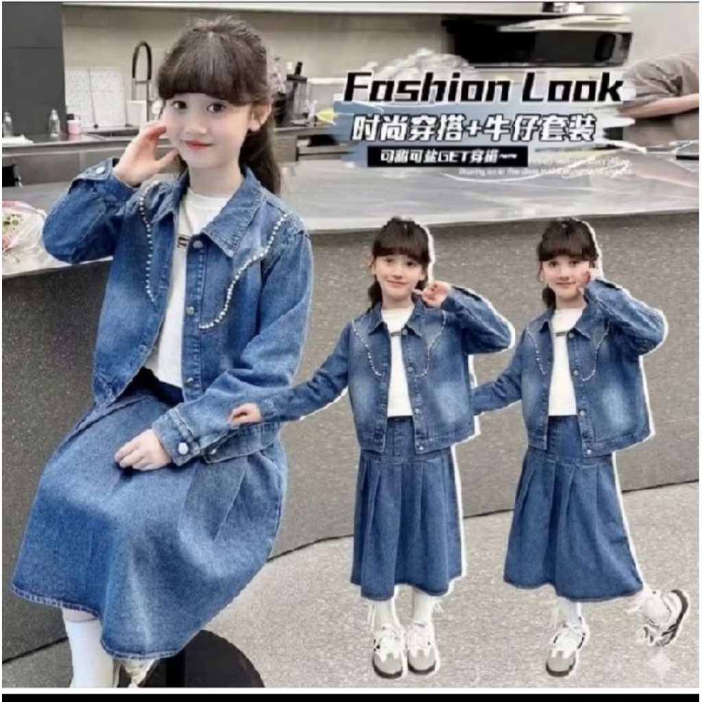 setelan rok mutiara anak perempuan size 120.150.160