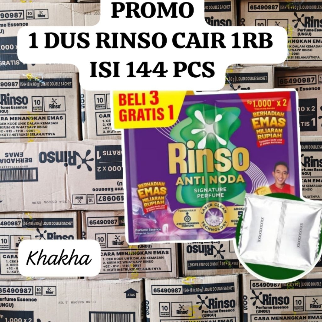 PROMO 1 DUS RINSO CAIR KEMASAN 1000 ISI 144 SACHET / RINSO JUMBO