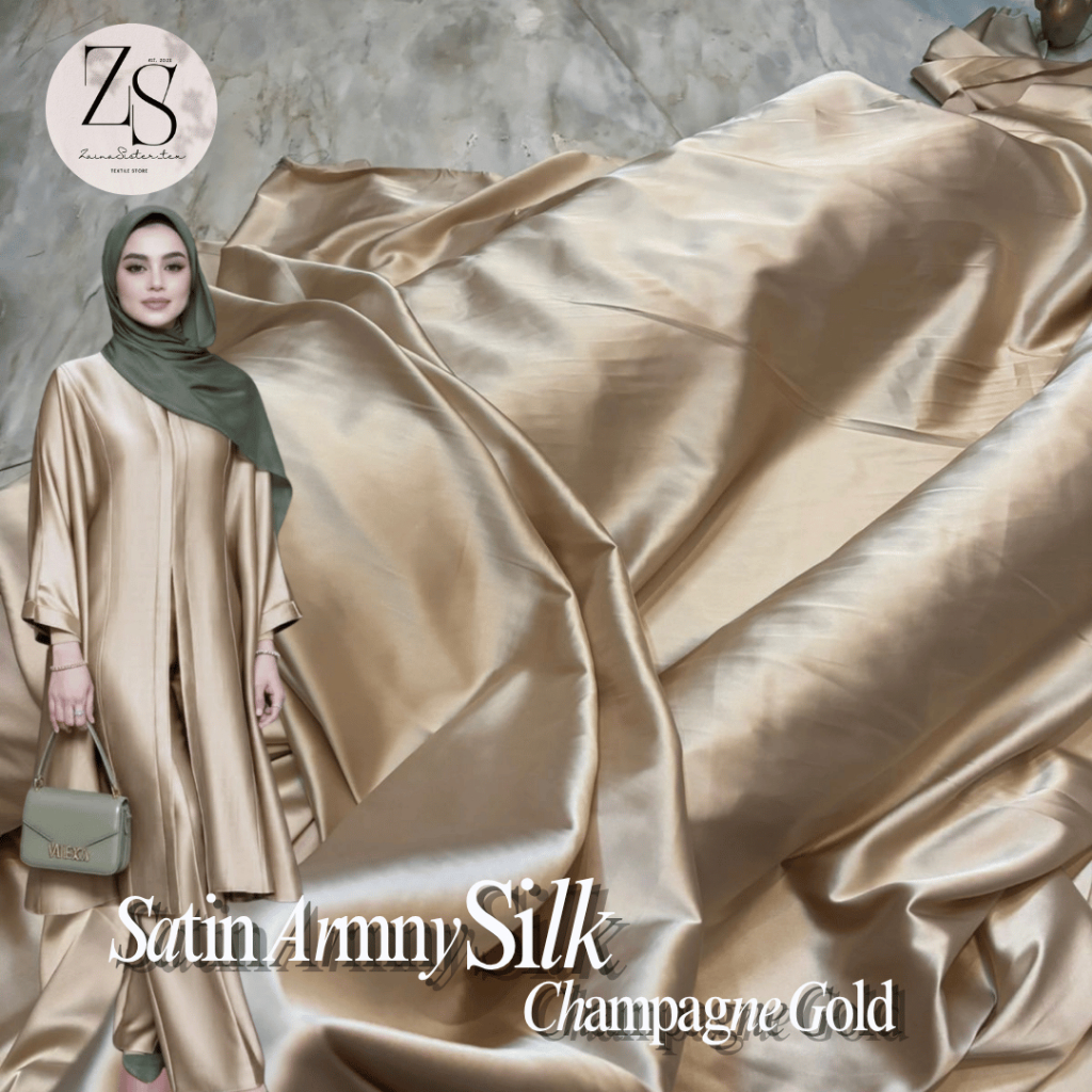 Kain Satin Armany Silk Warna Champagne Gold | Lembut Mewah | Harga 0,5 Meter | Bahan Dress Gamis Ser