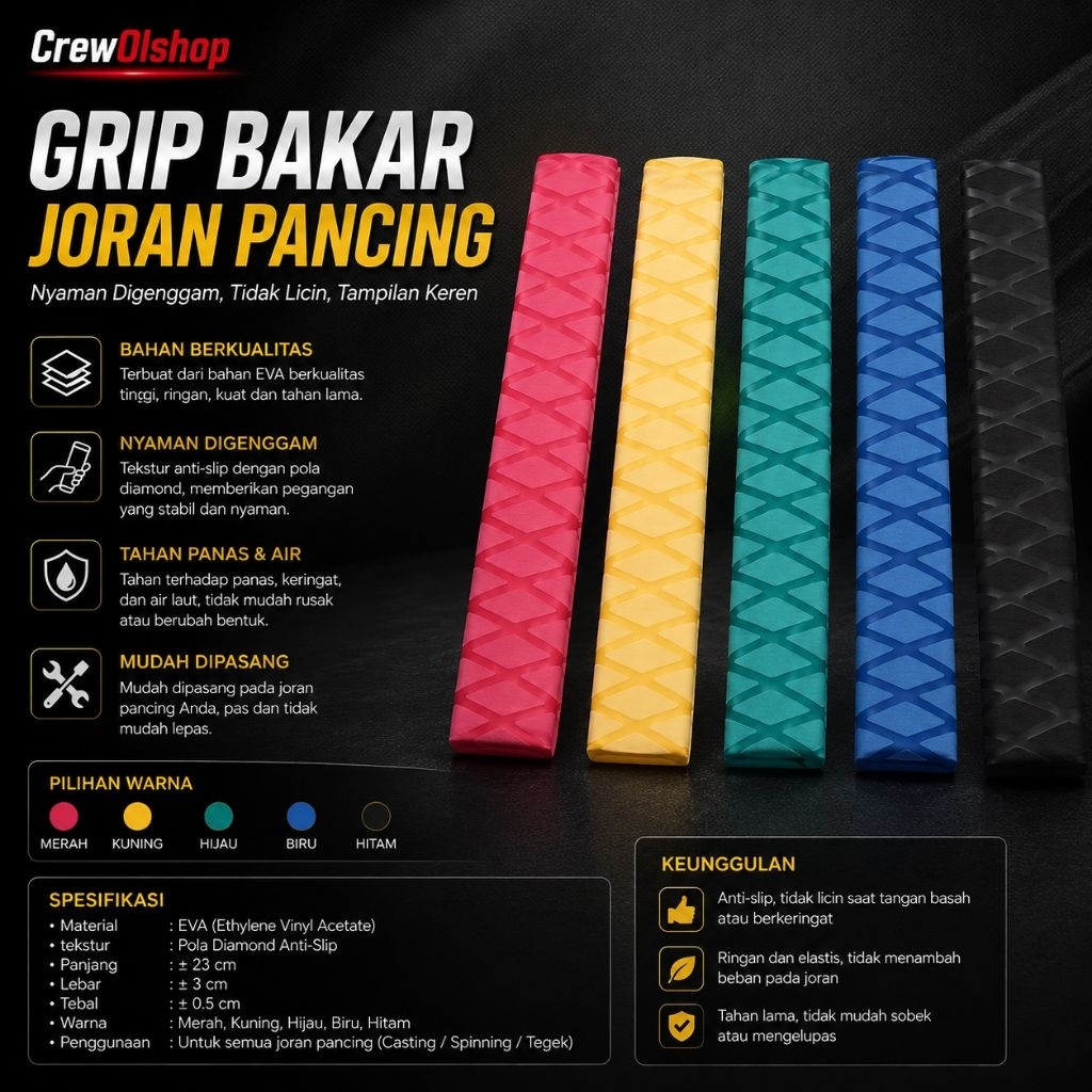 Grip bakar joran pancing atau Karet Joran Pancing Bakar motif x Panjang 50cm diameter 15 - 40mm
