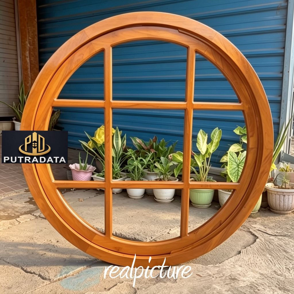 120 Cm Jendela Bulat Putar Kayu Jati Model Classic Terbaru