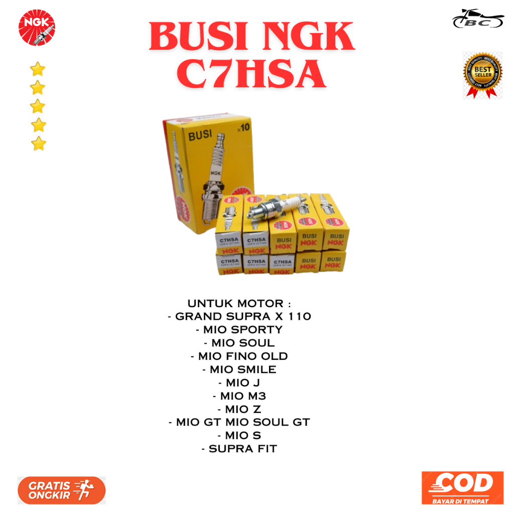 Busi NGK C7HSA 10 Ori / Busi mio j - mio m3 - mio z - Busi grand Original Premium - NGK C7HSA