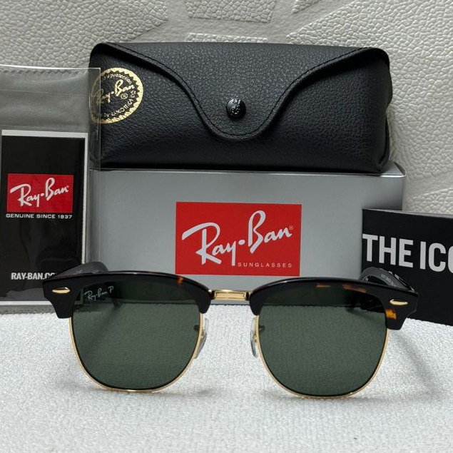 Kacamata Rayban Clubmaster RB3016 990/58 Tortoise Lens Green Polarized Original