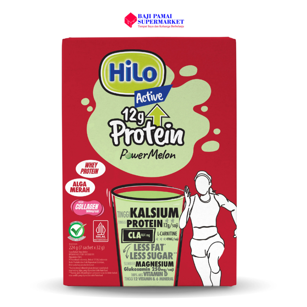 HiLo Active Power Melon 224g (7 sachet x 32g) - Susu Dewasa Tinggi Protein dengan CLA L-Carnitine Un