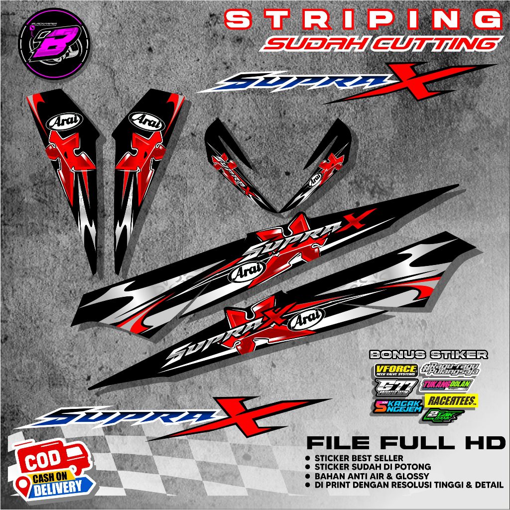 [SPR 24] Stiker Striping Arai Motor Supra X Keren Bahan Vynil Sudah Cutting Bonus Stiker Keren