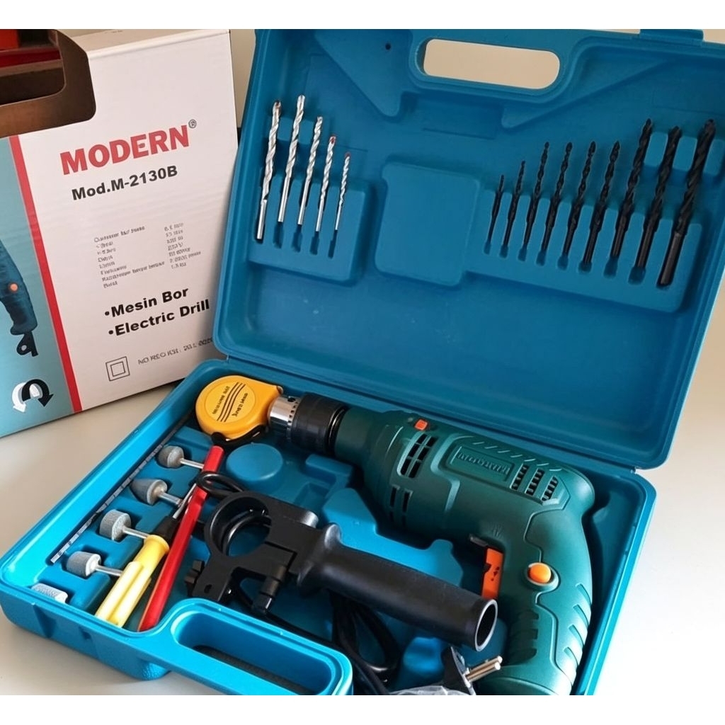 Mesin Bor Modern M2130B Set Lengkap Box Bor Listrik Set Murah Kuat Berkualitas