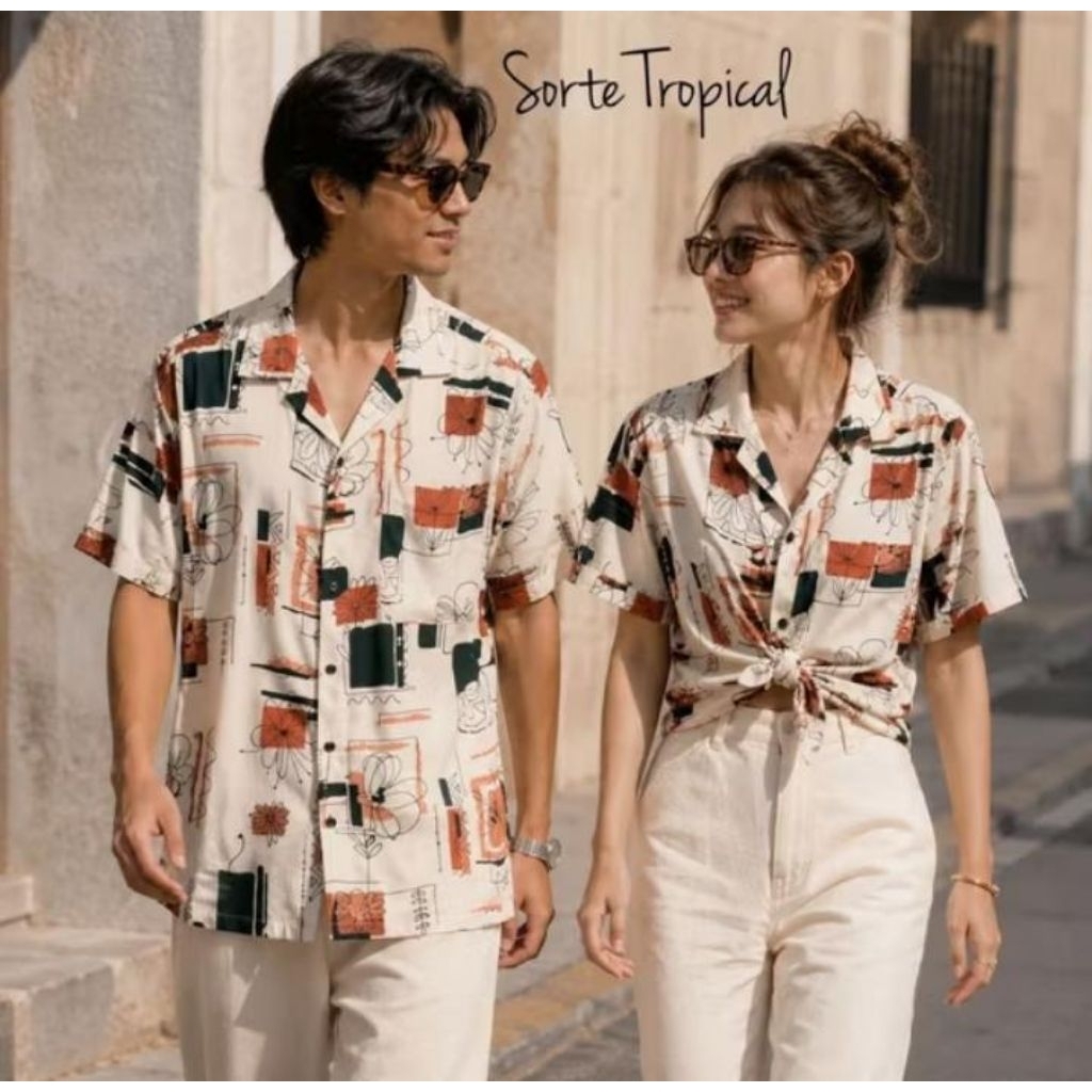 kemeja Hawaii rayon premium unisex flo abstrak