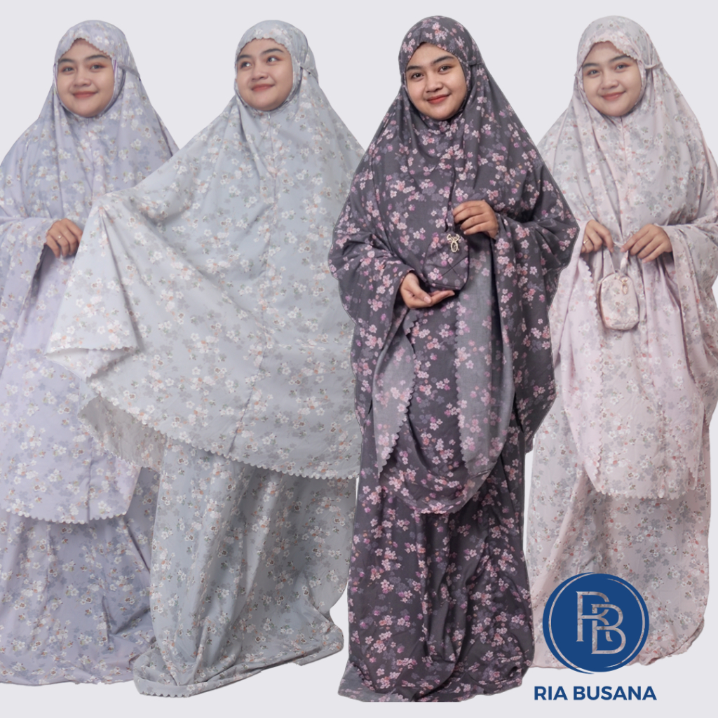 Ria Busana - Elnia - Mukena Dewasa Wanita Panjang Bunga Parachute Art. KIRANA.AMELLIA-TRAVELLINGLASE