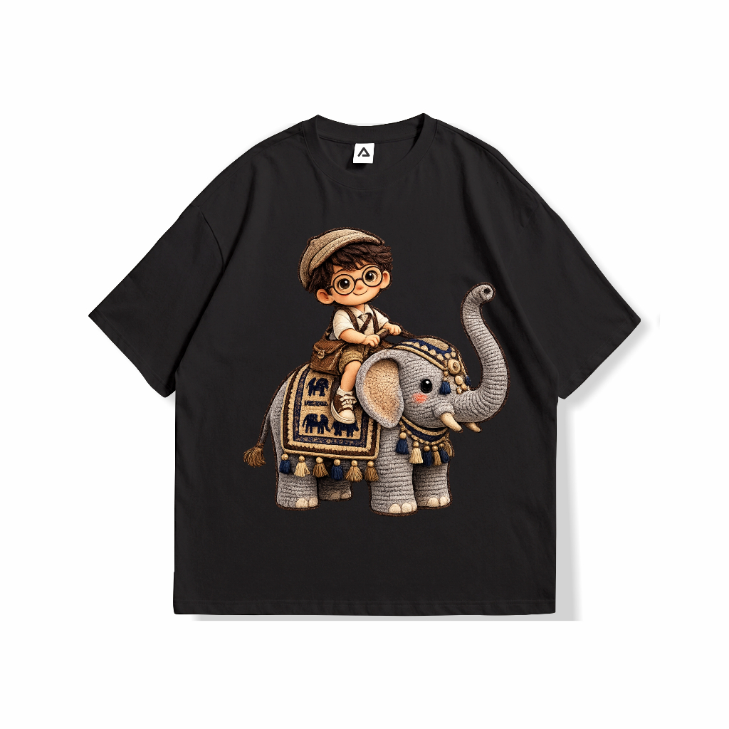 ( Pakai Nama ) Kaos Anak Laki-laki Motif Gajah Wrna Hitam, Putih