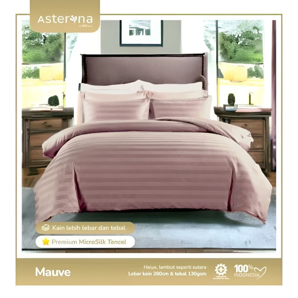 SPREI SET PREMIUM MICRO TENSEL MOTIF SALUR/GARIS MAUVE