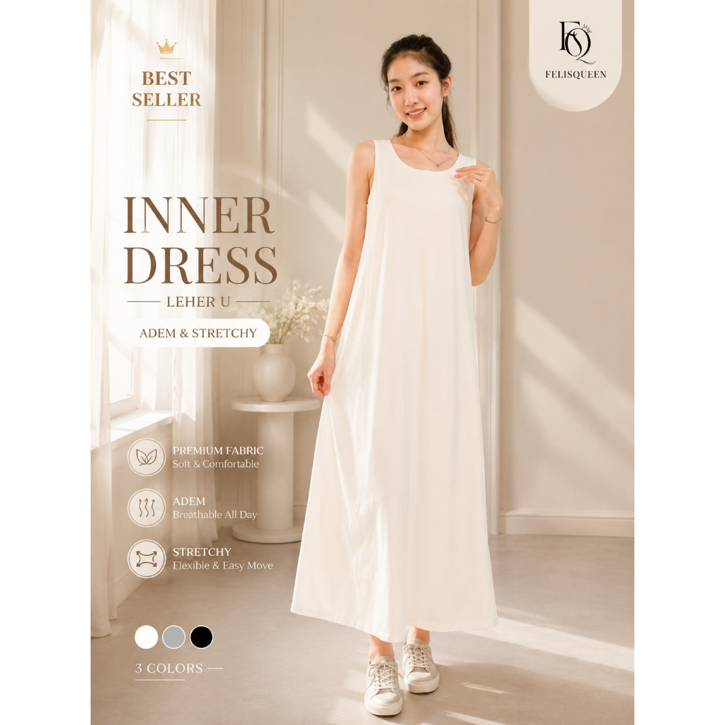 INNER DRESS SPAN PANJANG TANPA LENGAN/ LONG DRESS WANITA/INNER DRESS POLOS /INNER DRESS HITAM/INNER 
