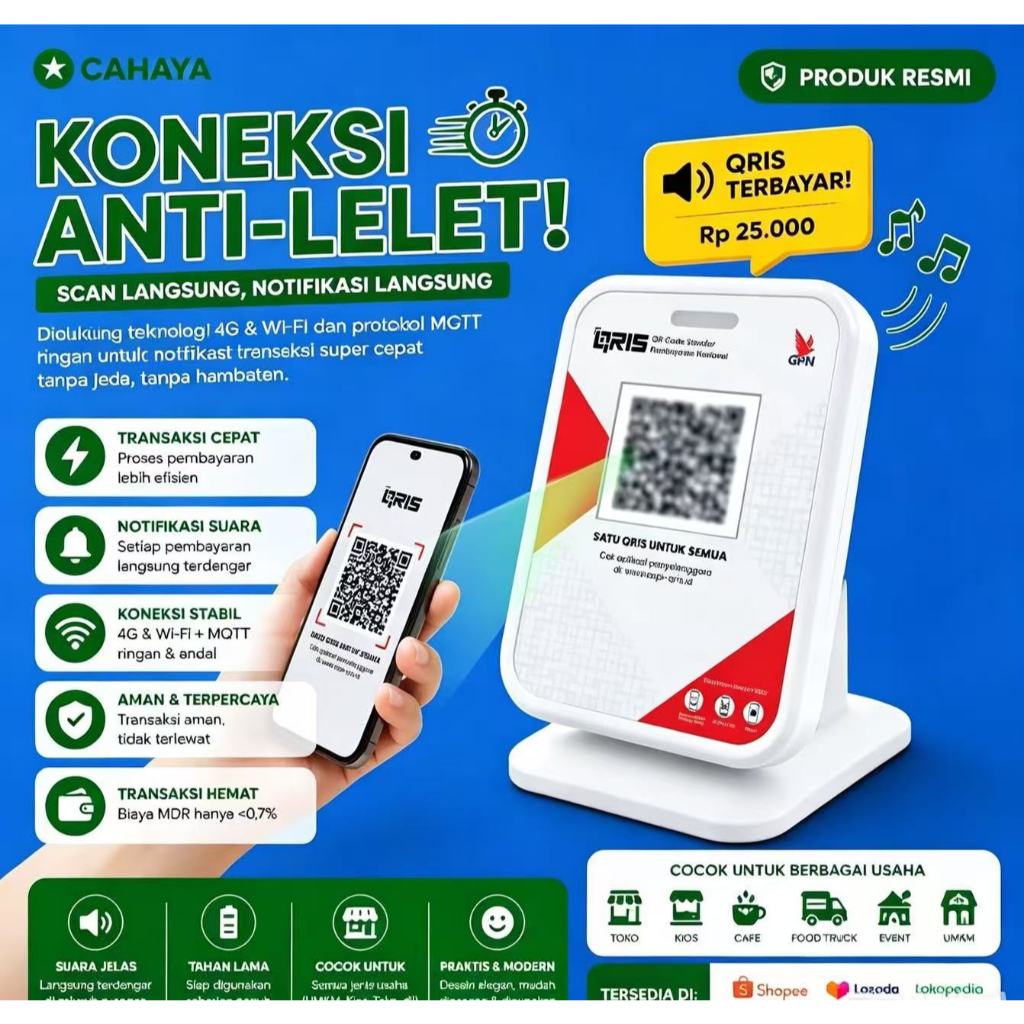 Speaker Pembayaran Kode QR QRIS Portable Suara Jernih Cocok Toko, Warung, Usaha Rumahan & Kios