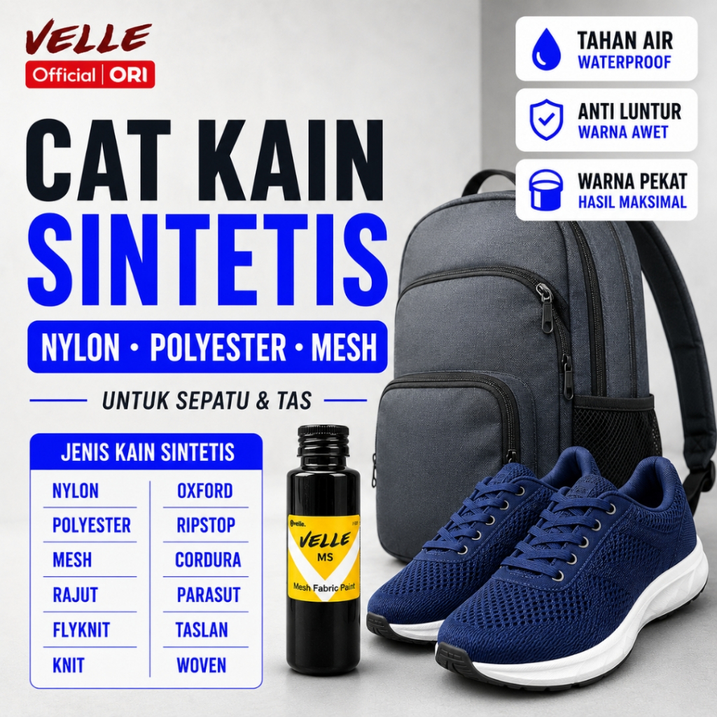 Velle MS - Cat Kain Nylon Polyester Permanent Anti Luntur – Sepatu Mesh Knit, Tas Parasut & Stroller