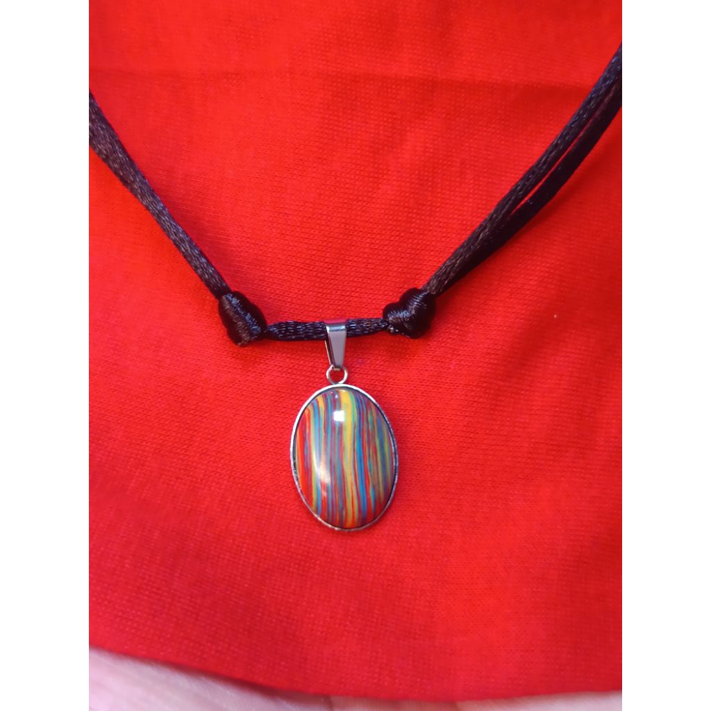 kalung batu akik malachite multicolour tali hitam
