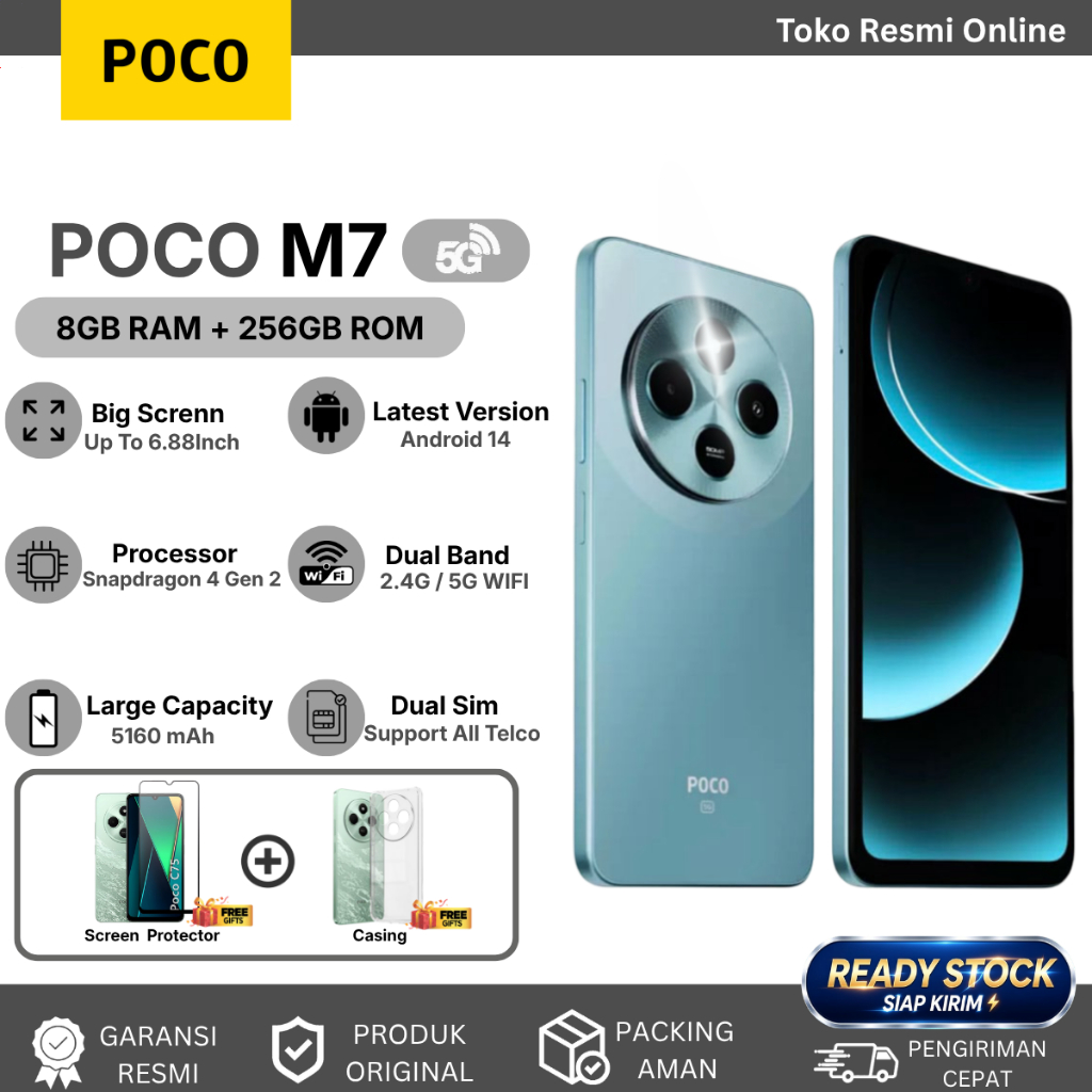 [ Gratis Ongkir ]POCO M7 (8GB+256GB) | Baterai 5160mAh + Fast Charging 33W | Layar 6.9" 144Hz | RAM 