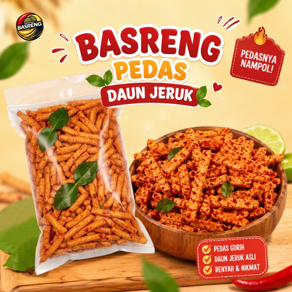 SENTRAL BASRENG 1KG STIK Pedas Daun Jeruk bumbu kering Renyah