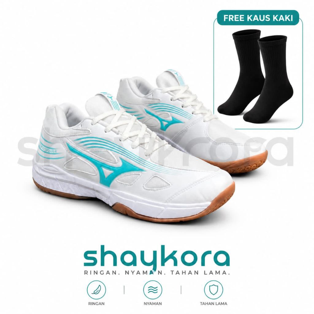 Sepatu Mizuno Cyclone Putih Totsca Outsole Merah P.U Sepatu Badminton Pria New 39-43