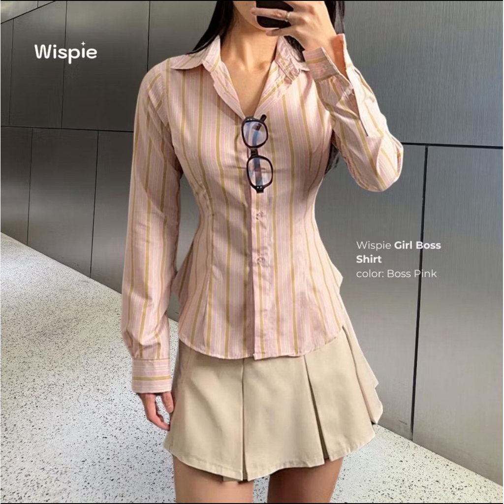 [NEW] Kemeja Fitted Wispie Girl Boss - Stripe Pink (2XL)