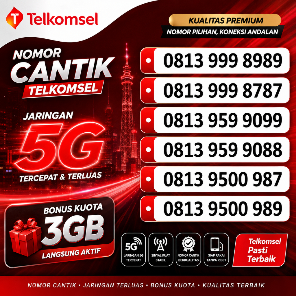 Nomor Cantik Kartu Perdana Telkomsel Bonus Kuota 3GB 5G
