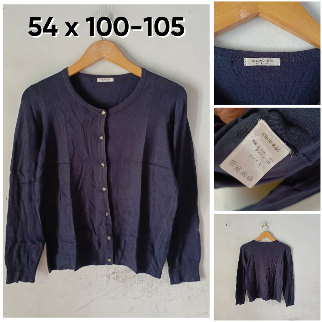Cardigan Glacier Navy O Neck Size L Wanita Knit Cardi KL554