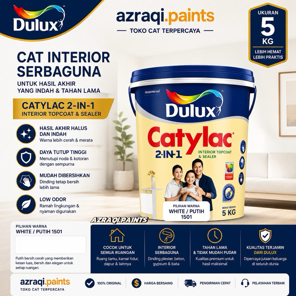 CAT DULUX CATYLAC 2 IN 1 ( 5 KG / GALON ) PUTIH / WHITE 1501