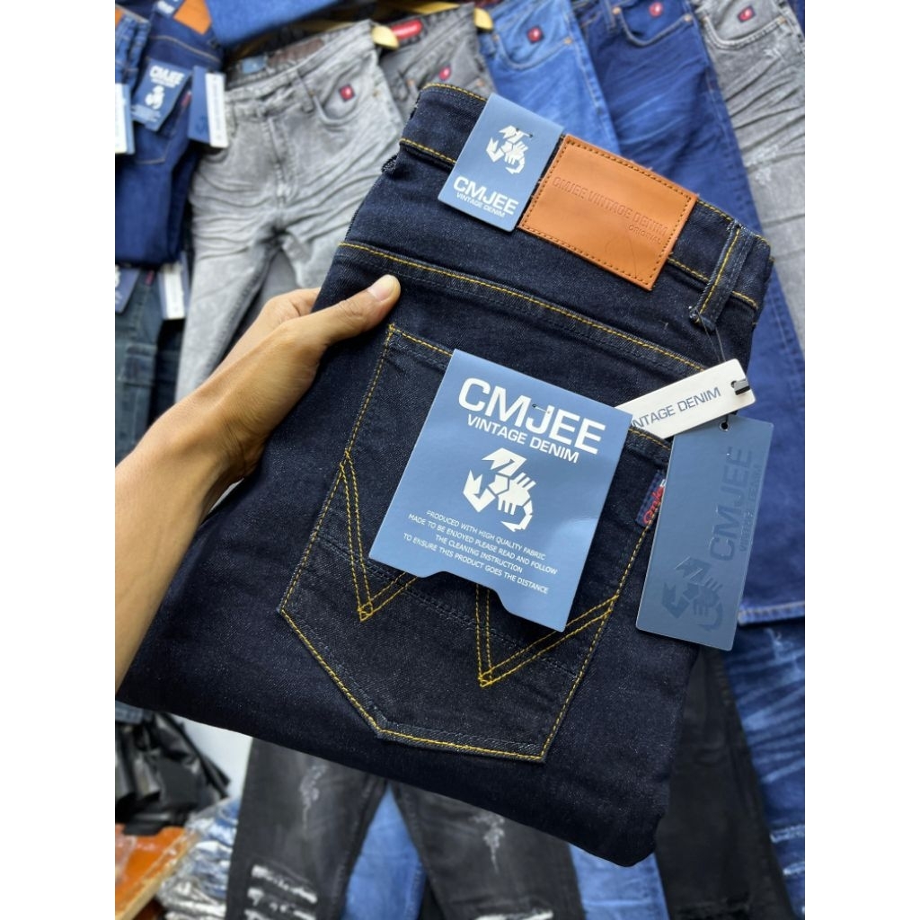 Cmjee Vintage Denim Celana Panjang Jeans Pria Stretch Slim Fit art rm