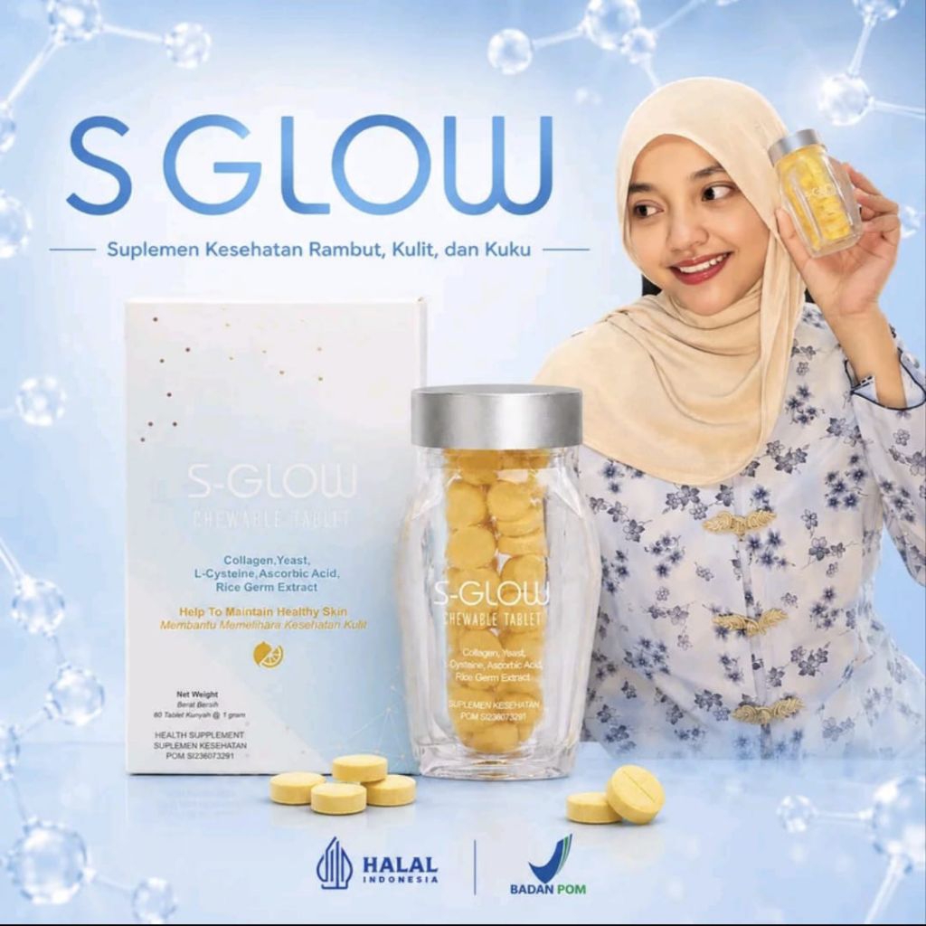 S GLOW SUPLEMEN RAMBUT KUKU KULIT ISI 60 TABLET HISAP