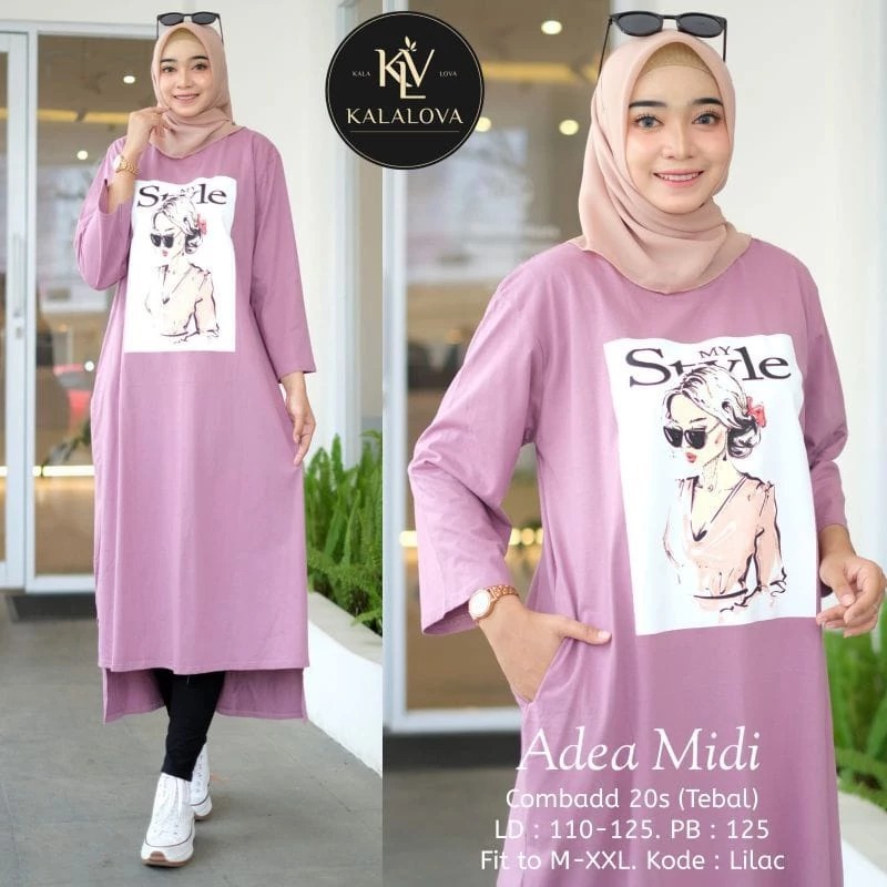 Baju Atasan Wanita Terbaru Adea Midi BO Bahan Kaos Katun Combed 24s Aplikasi Sablon Ukuran S M L XL 