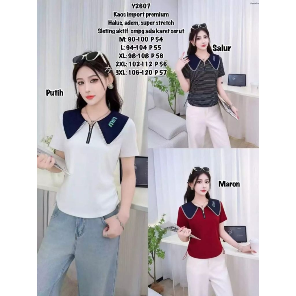 Y2607 kaos kerah sleting MIN