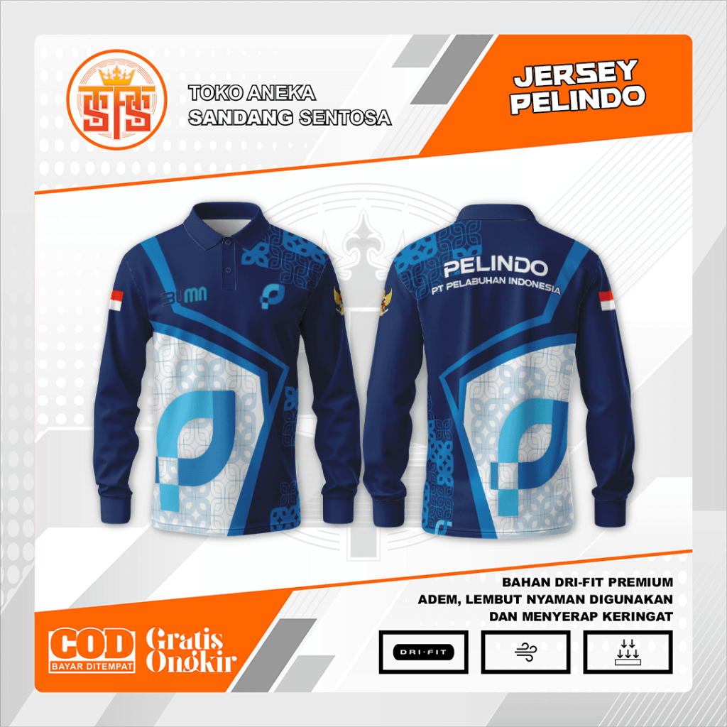 Jersey Polo Pelindo ( Pelabuhan Indonesia) Lengan Panjang | Dri Fit Milano Premium | Jersey Instansi